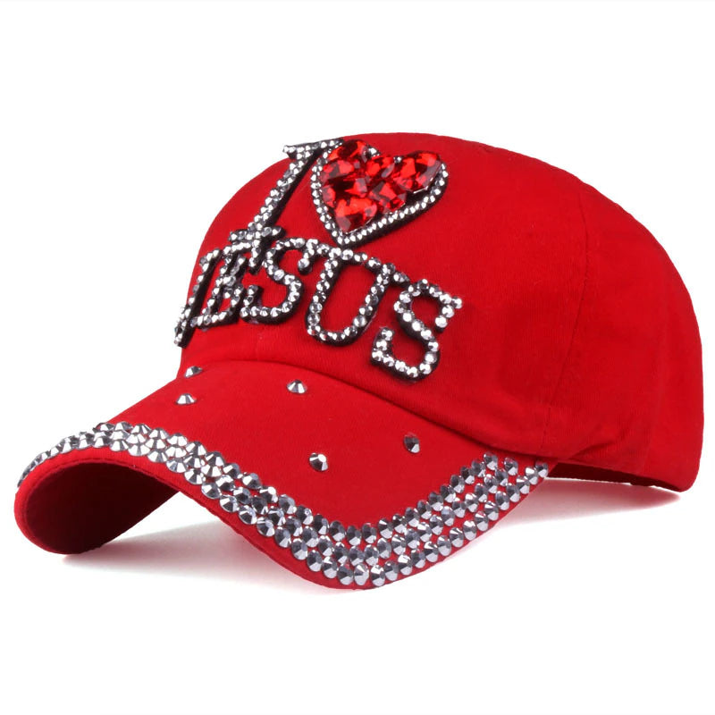 Fashion Jesus Letters Heart Baseball Cap Luxury Woman Caps Y2K Baseball Cap Leisure Hip-Pop Rhinestone Hat Outdoor Sports Cap