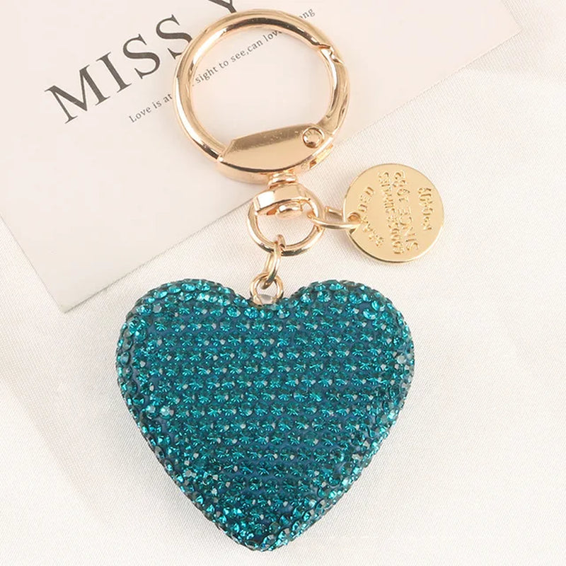 Light Luxury Multi-Color Love Heart Keychain Full Rhinestone Alloy Key Rings Women Handbag Pendant Creative Key Chains Gift