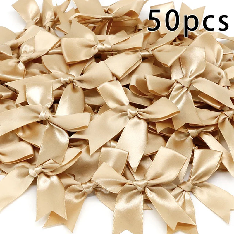 50PCS 85*85Mm Pink Satin Ribbon Bows Decoration Packages Gift Small Flower Bows for Craft Wedding Bow Birth DIY Party Decoration