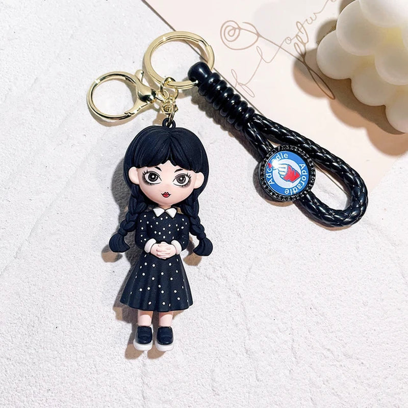 Wednesday Addams Keyring Addams Family Figure Doll Pendant Keychain Cartoon Key Accessories Ornaments Keychains Bag Pendant Gift