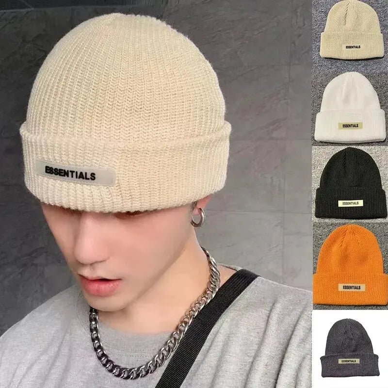 Knitted Hats for Women Black Hat Winter Mens Caps Women for Ladies Knitted Thick Cap Chaopai Woolen Landlord Guapi Hat