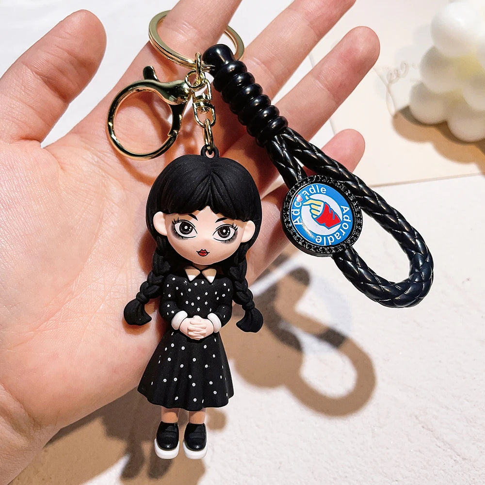 Wednesday Addams Keyring Addams Family Figure Doll Pendant Keychain Cartoon Key Accessories Ornaments Keychains Bag Pendant Gift