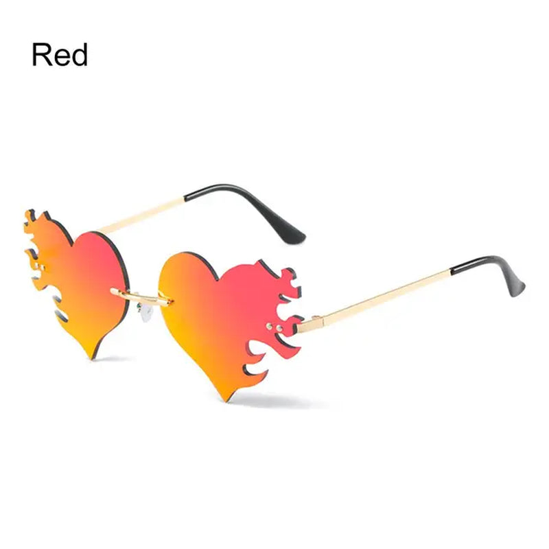 Heart Shape Fire Flame Sunglasses Wave Rimless Narrow Retro UV 400 Streetwear Vintage Eyeglasses Cycling Outdoor Sun Glasses