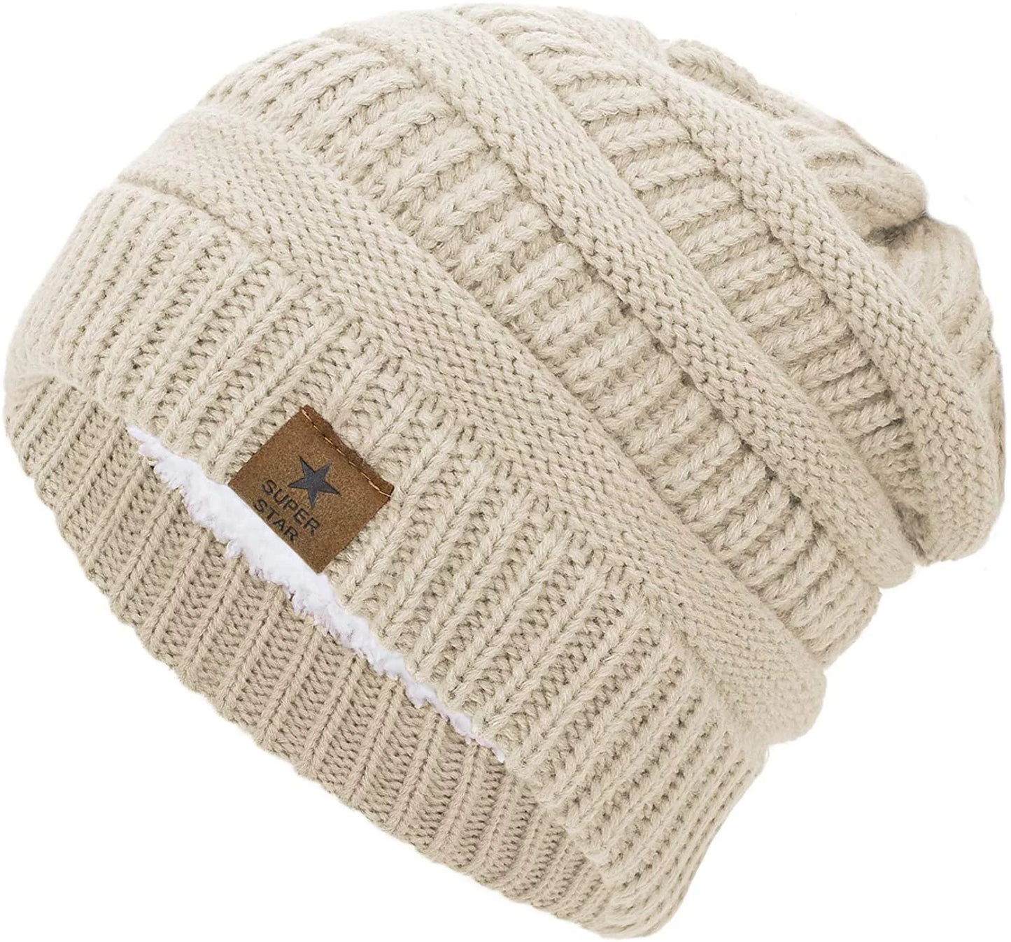 Mens Womens Beanie Hat for Winter Thick Knit Slouchy Hats for Men Women Ski Cap Beige Mix Colors