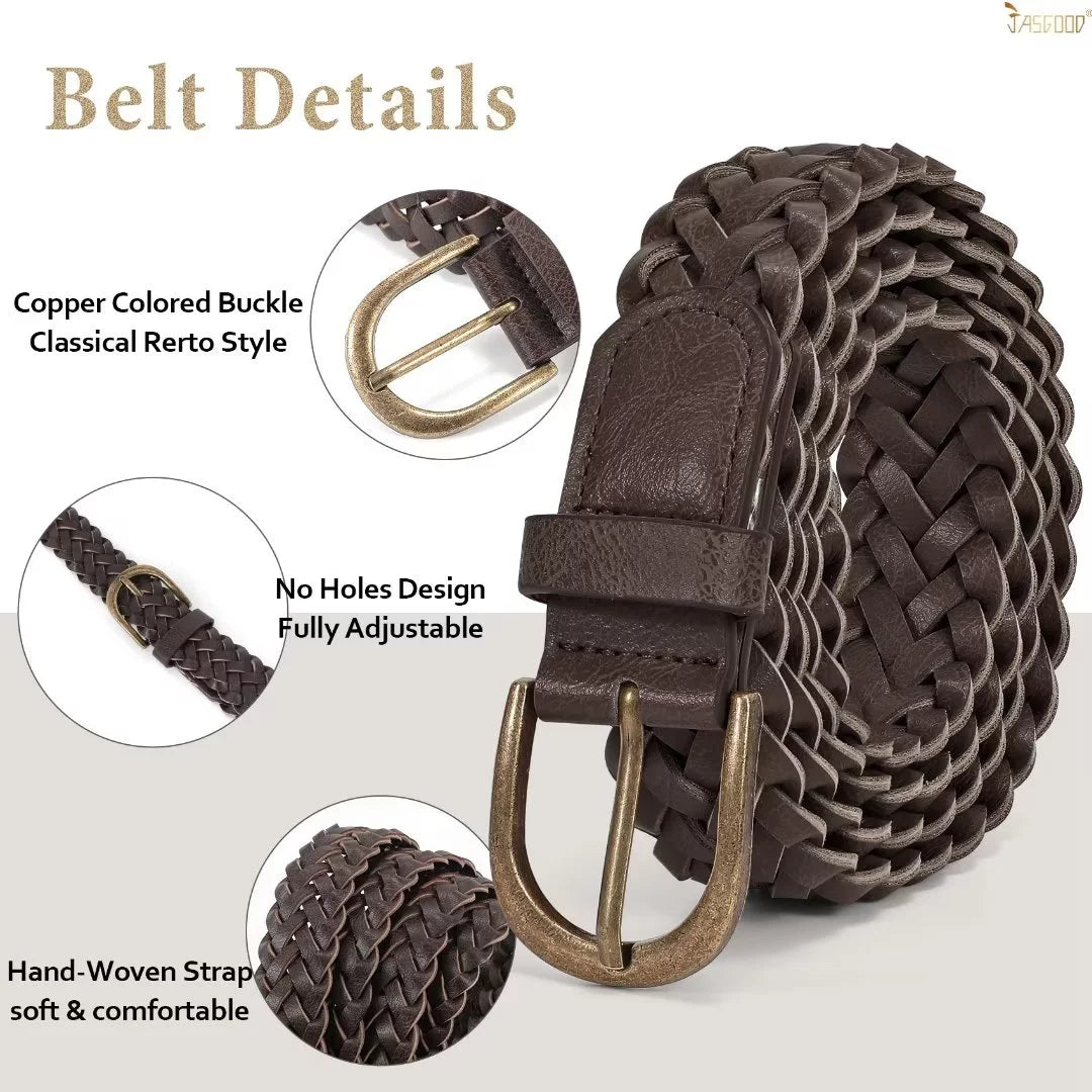 Set of 4  Women Skinny Braided Leather Belts Thin Belt for Ladies Dresses Pants