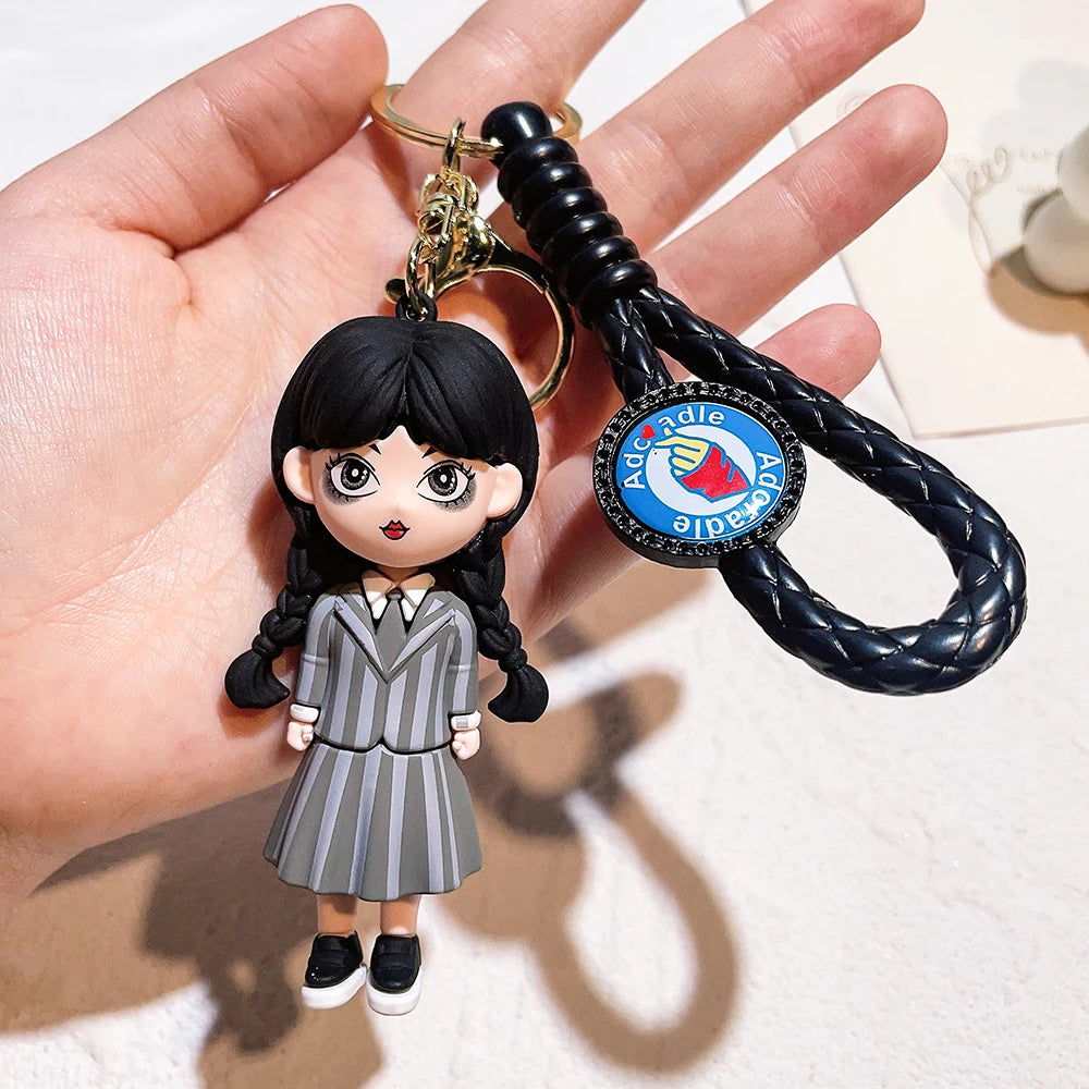 Wednesday Addams Keyring Addams Family Figure Doll Pendant Keychain Cartoon Key Accessories Ornaments Keychains Bag Pendant Gift