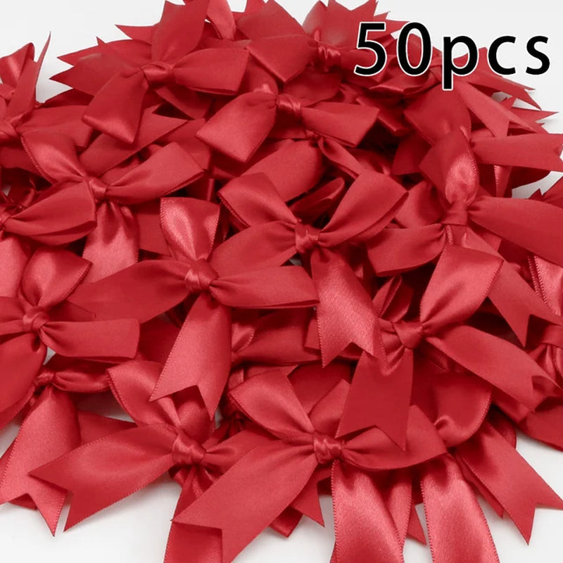 50PCS 85*85Mm Pink Satin Ribbon Bows Decoration Packages Gift Small Flower Bows for Craft Wedding Bow Birth DIY Party Decoration