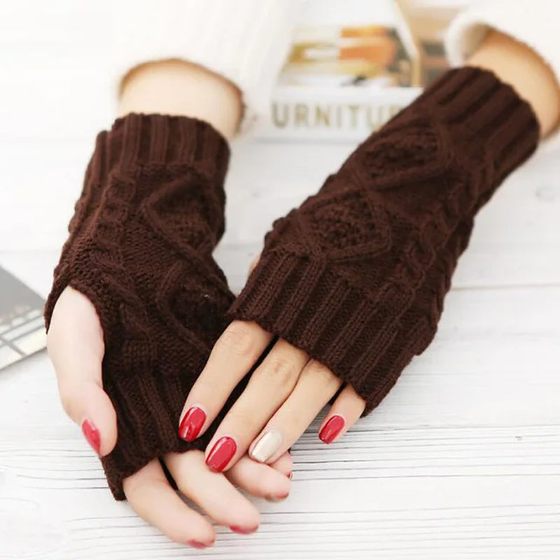 Long Section 30Cm Autumn Winter Ladies Wool Knitting Rhombic Fingerless Sleeve Women Half Finger Warm Exposed Fingers Gloves L89