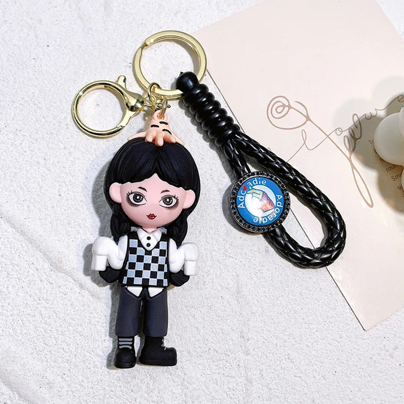 Wednesday Addams Keyring Addams Family Figure Doll Pendant Keychain Cartoon Key Accessories Ornaments Keychains Bag Pendant Gift