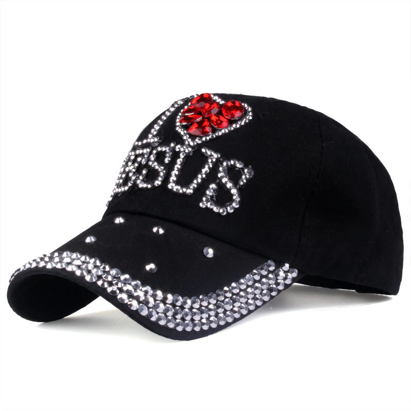 Fashion Jesus Letters Heart Baseball Cap Luxury Woman Caps Y2K Baseball Cap Leisure Hip-Pop Rhinestone Hat Outdoor Sports Cap