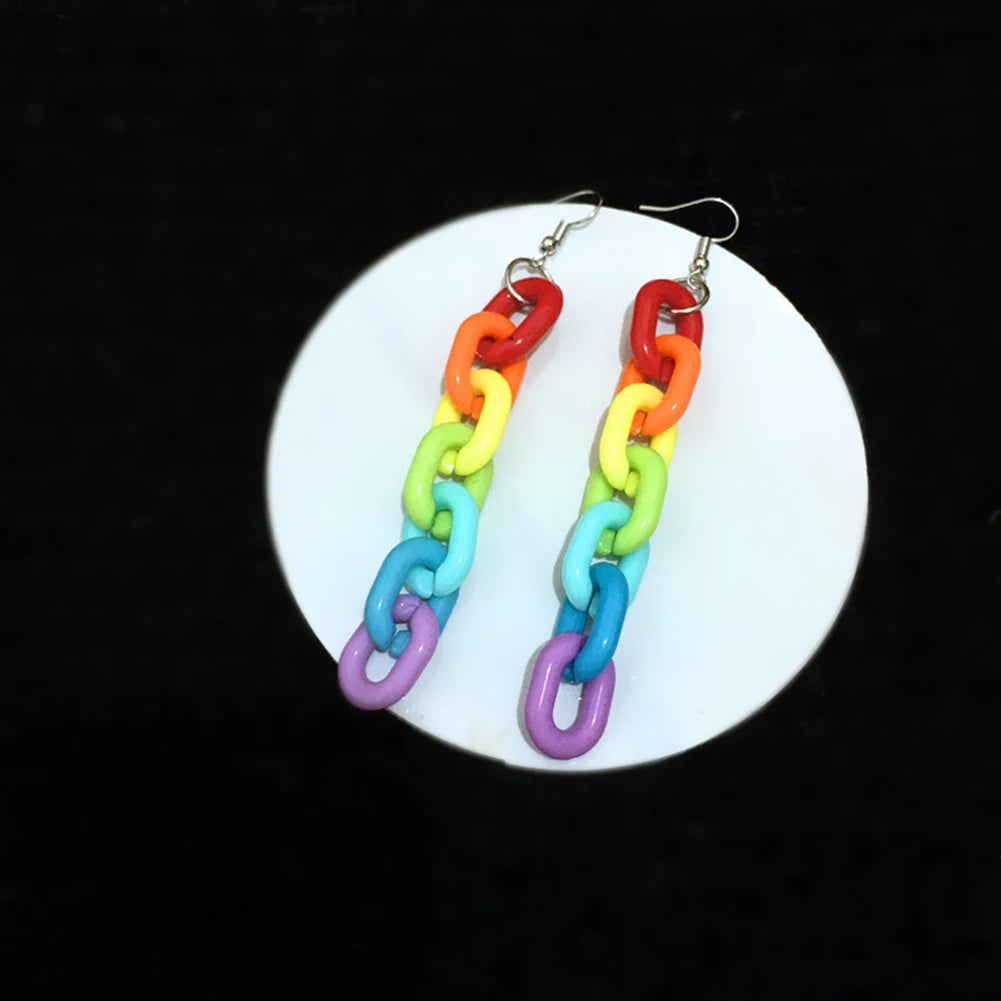 Personality Candy Color Acrylic Long Chain Statement Earrings Colorful Rainbow Geometric Cool Earrings for Woman Party Jewelry