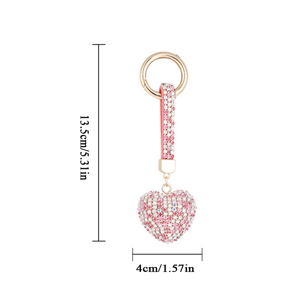 Light Luxury Multi-Color Love Heart Keychain Full Rhinestone Alloy Key Rings Women Handbag Pendant Creative Key Chains Gift