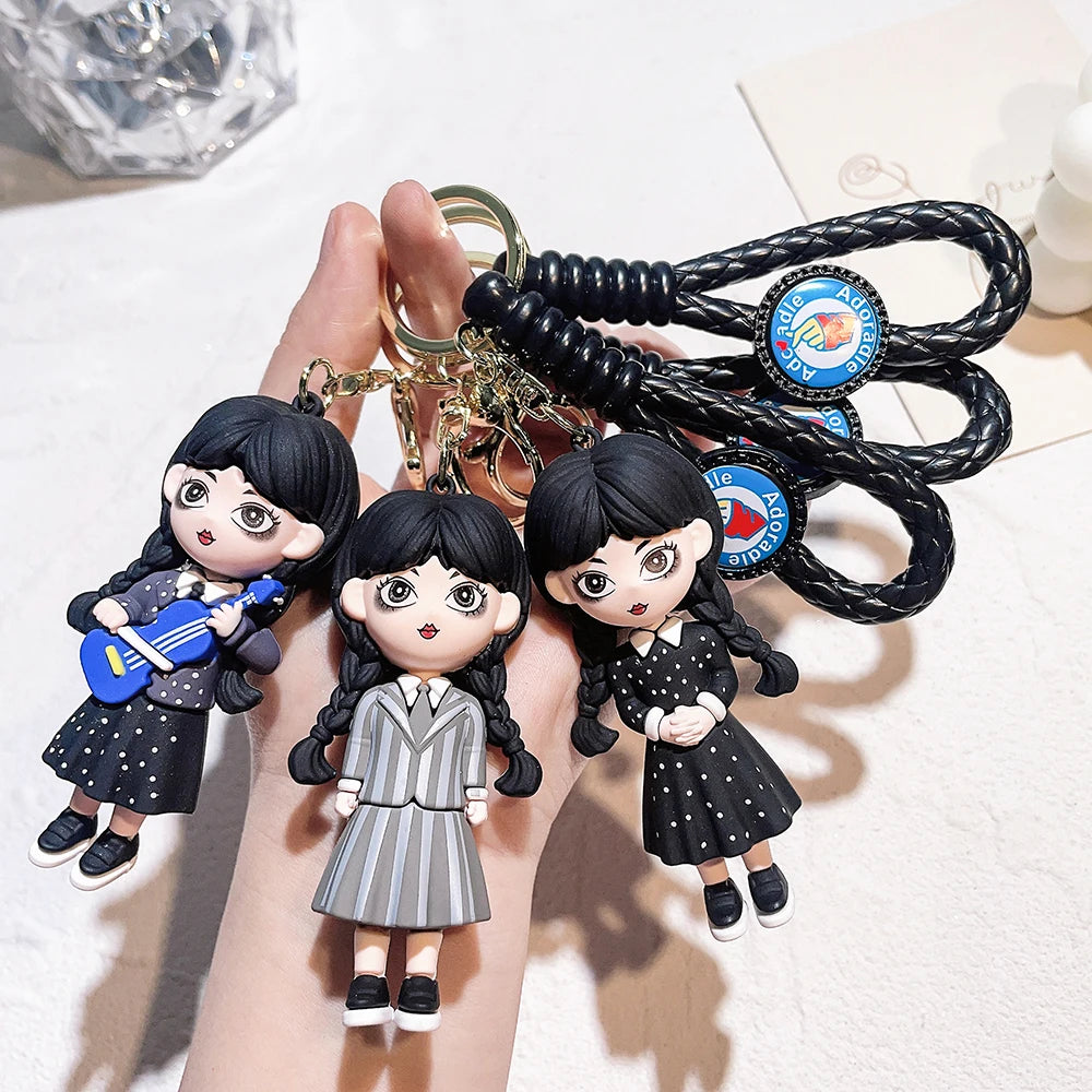 Wednesday Addams Keyring Addams Family Figure Doll Pendant Keychain Cartoon Key Accessories Ornaments Keychains Bag Pendant Gift