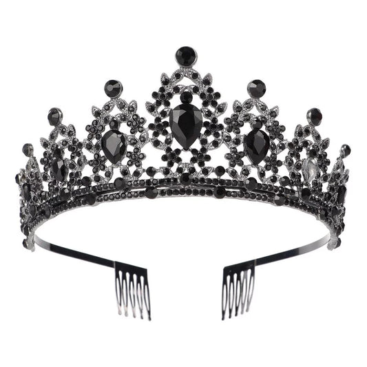 Black Tiara for Women, Baroque Black Crystal Crown for Ladies, Princess Queen Crown Gothic Tiara for Halloween Costumes Accessory for Girls Hair Accessory Black Silver Crown