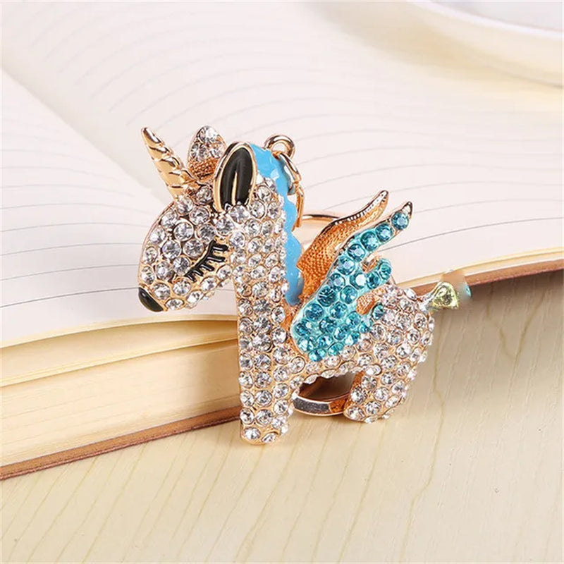 Fashion Full Crystal Rhinestone Unicorn Keychain Car Keyrings Women'S Bags Decoration Accessories Horse Pendants Jewelry