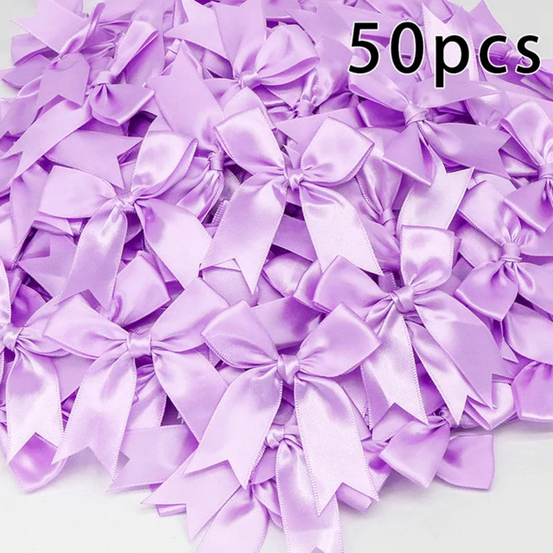 50PCS 85*85Mm Pink Satin Ribbon Bows Decoration Packages Gift Small Flower Bows for Craft Wedding Bow Birth DIY Party Decoration