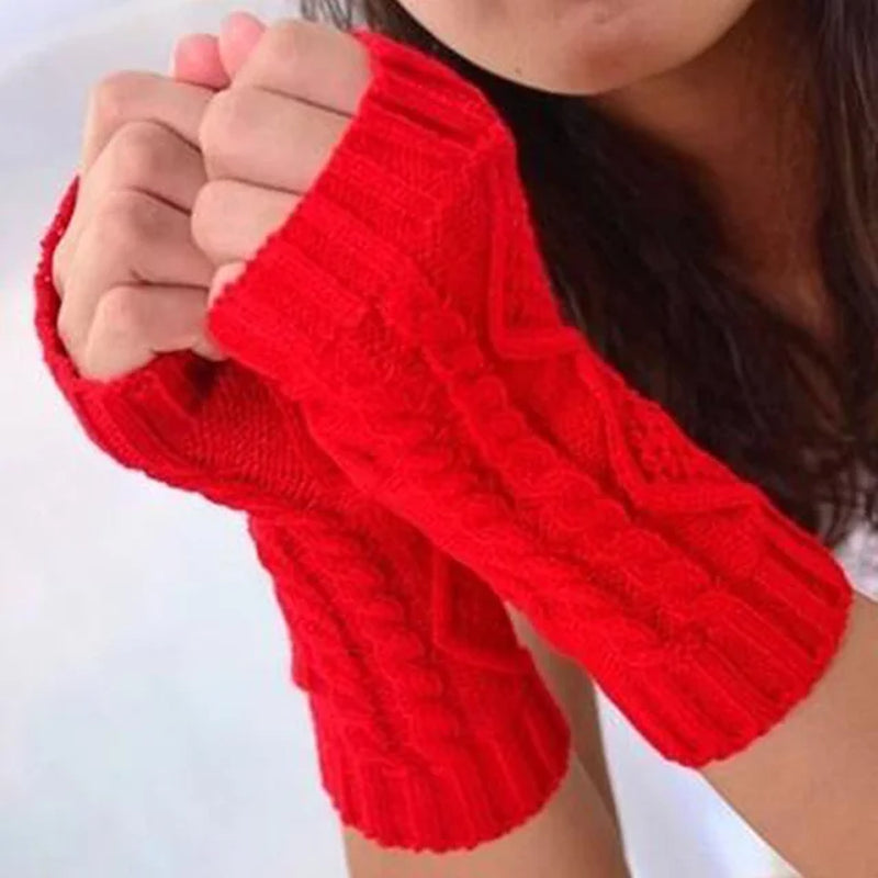 Long Section 30Cm Autumn Winter Ladies Wool Knitting Rhombic Fingerless Sleeve Women Half Finger Warm Exposed Fingers Gloves L89