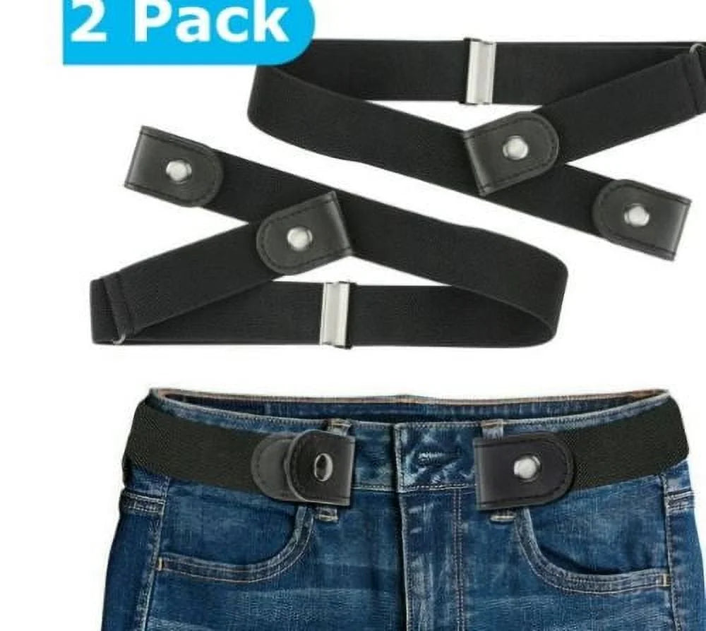 (2 Pack)Buckleless Buckle Free Lazy Invisible Waist Belt,Women Men Simple Style Elastic No Buckle Hassle Stretch Waist Belt for Jeans Pants Dress