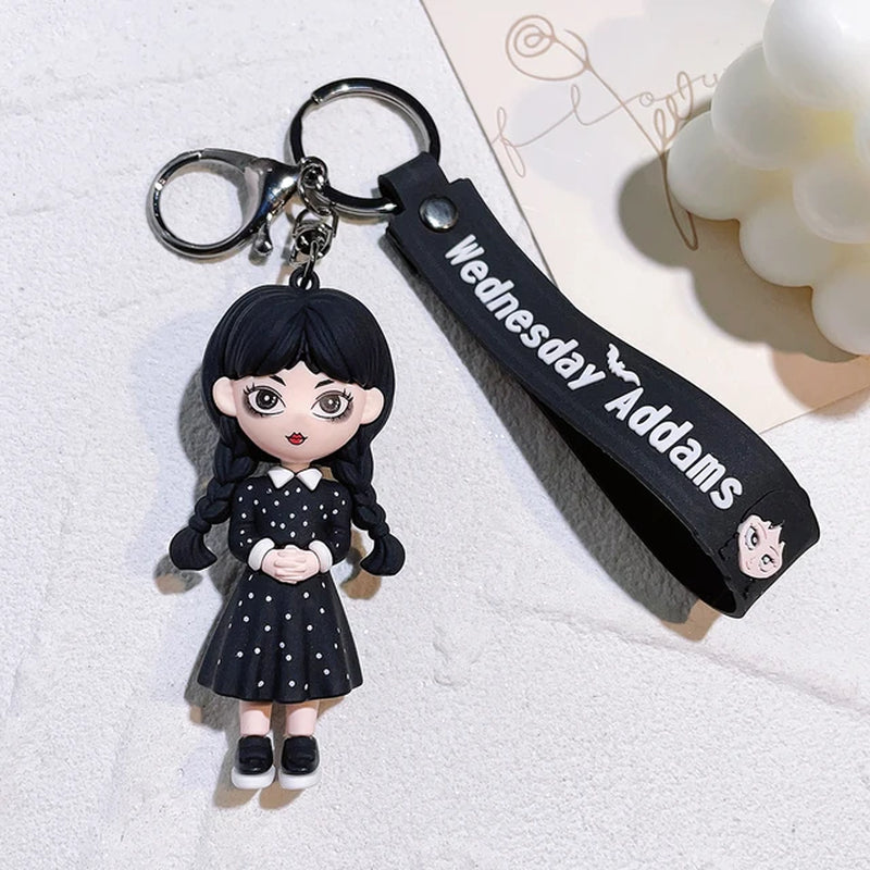 Wednesday Addams Keyring Addams Family Figure Doll Pendant Keychain Cartoon Key Accessories Ornaments Keychains Bag Pendant Gift