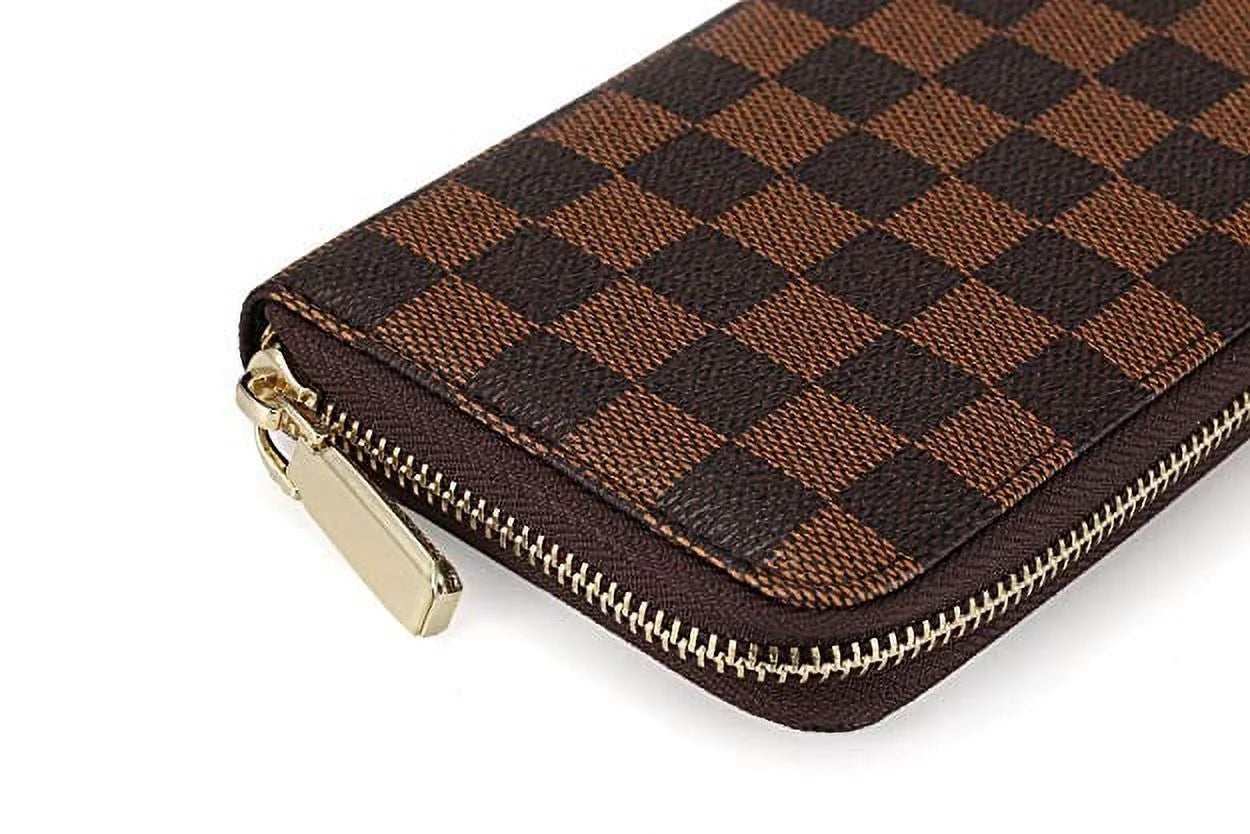 Women’S Checkered Zip around Wallet and Phone Clutch - RFID Blocking with Card Holder Organizer - PU Vegan Leather