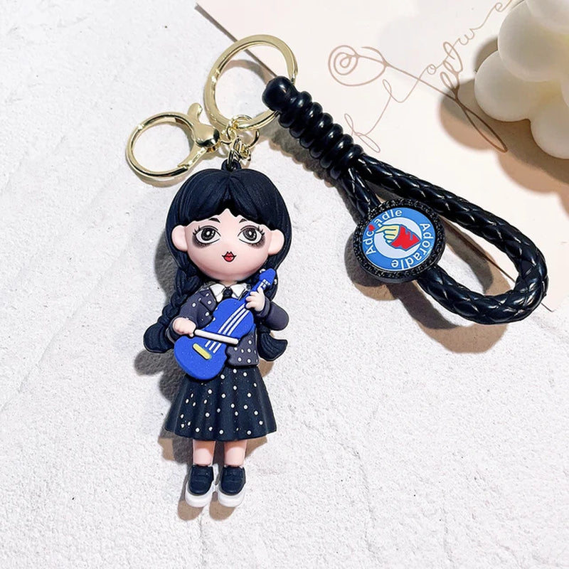 Wednesday Addams Keyring Addams Family Figure Doll Pendant Keychain Cartoon Key Accessories Ornaments Keychains Bag Pendant Gift