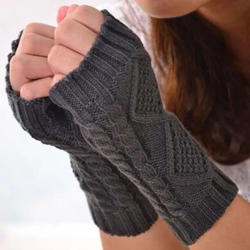 Long Section 30Cm Autumn Winter Ladies Wool Knitting Rhombic Fingerless Sleeve Women Half Finger Warm Exposed Fingers Gloves L89