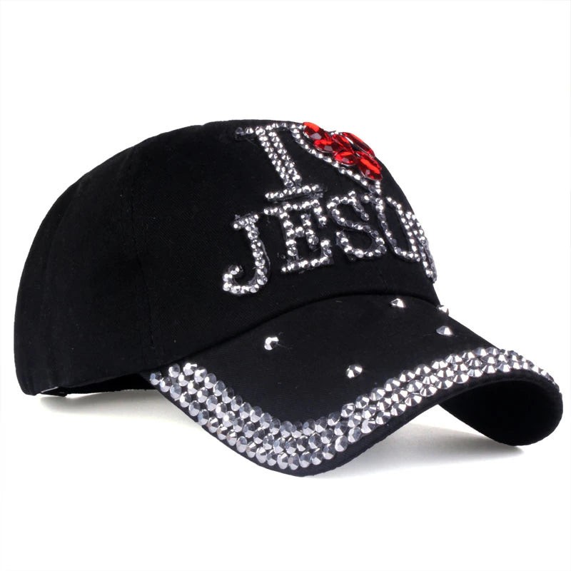 Fashion Jesus Letters Heart Baseball Cap Luxury Woman Caps Y2K Baseball Cap Leisure Hip-Pop Rhinestone Hat Outdoor Sports Cap