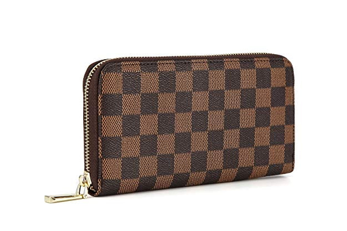 Women’S Checkered Zip around Wallet and Phone Clutch - RFID Blocking with Card Holder Organizer - PU Vegan Leather