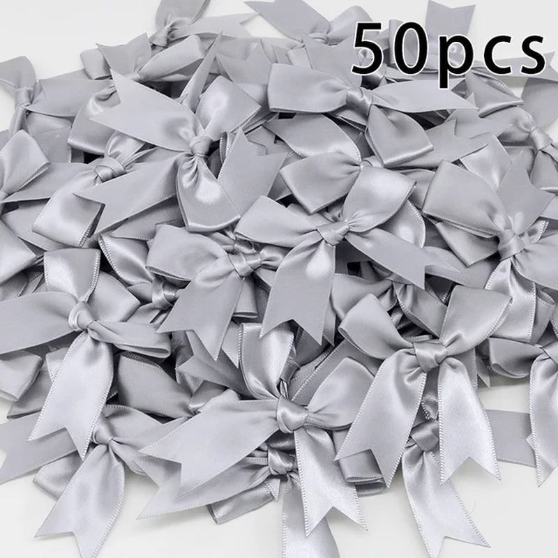 50PCS 85*85Mm Pink Satin Ribbon Bows Decoration Packages Gift Small Flower Bows for Craft Wedding Bow Birth DIY Party Decoration