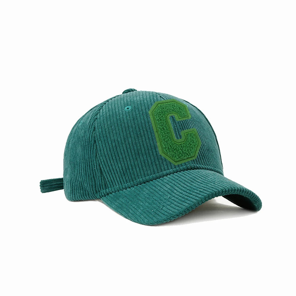 C Towel Embroidery Women'S Baseball Cap Winter Hat Green Corduroy Thicken Men'S Cap for Female Snapback Kpop Accessories BQM189