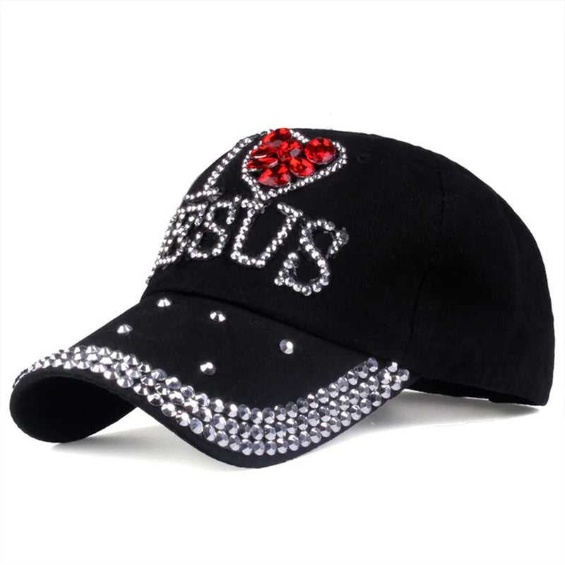 Fashion Jesus Letters Heart Baseball Cap Luxury Woman Caps Y2K Baseball Cap Leisure Hip-Pop Rhinestone Hat Outdoor Sports Cap