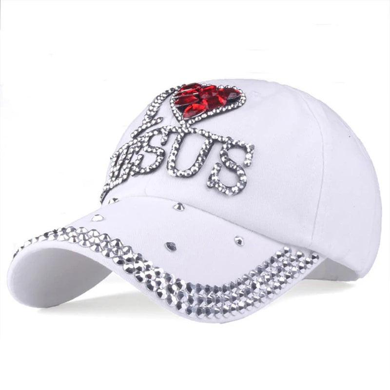 Fashion Jesus Letters Heart Baseball Cap Luxury Woman Caps Y2K Baseball Cap Leisure Hip-Pop Rhinestone Hat Outdoor Sports Cap