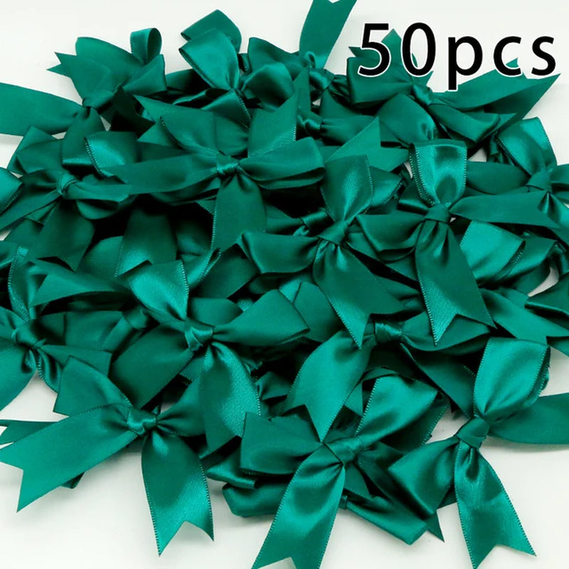 50PCS 85*85Mm Pink Satin Ribbon Bows Decoration Packages Gift Small Flower Bows for Craft Wedding Bow Birth DIY Party Decoration