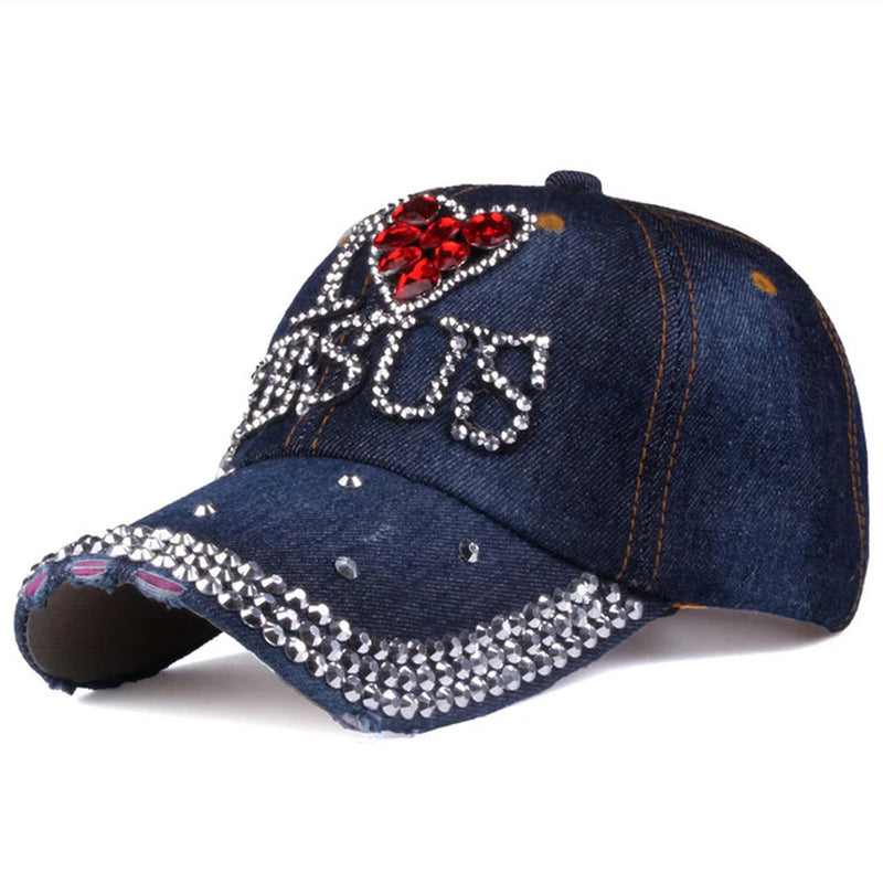 Fashion Jesus Letters Heart Baseball Cap Luxury Woman Caps Y2K Baseball Cap Leisure Hip-Pop Rhinestone Hat Outdoor Sports Cap