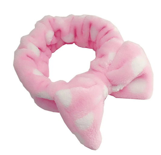 Facial Dot Headband Women Girls Spa Microfiber Cute Turban Headband Bowknot Bow Skincare Terry Cloth Fuzzy Headbands for Washing Face Shower Bath Hair Band