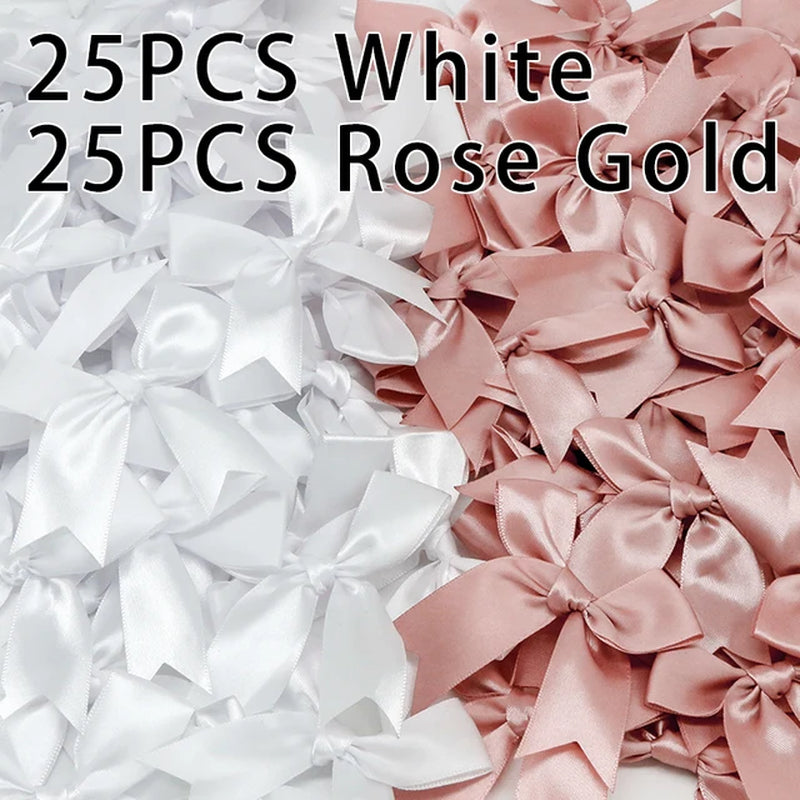 50PCS 85*85Mm Pink Satin Ribbon Bows Decoration Packages Gift Small Flower Bows for Craft Wedding Bow Birth DIY Party Decoration