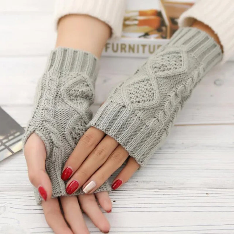 Long Section 30Cm Autumn Winter Ladies Wool Knitting Rhombic Fingerless Sleeve Women Half Finger Warm Exposed Fingers Gloves L89