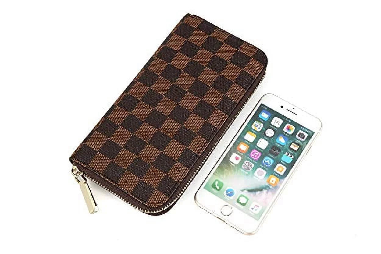 Women’S Checkered Zip around Wallet and Phone Clutch - RFID Blocking with Card Holder Organizer - PU Vegan Leather