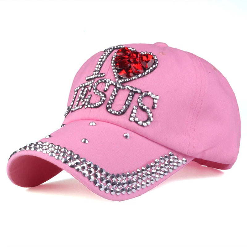 Fashion Jesus Letters Heart Baseball Cap Luxury Woman Caps Y2K Baseball Cap Leisure Hip-Pop Rhinestone Hat Outdoor Sports Cap