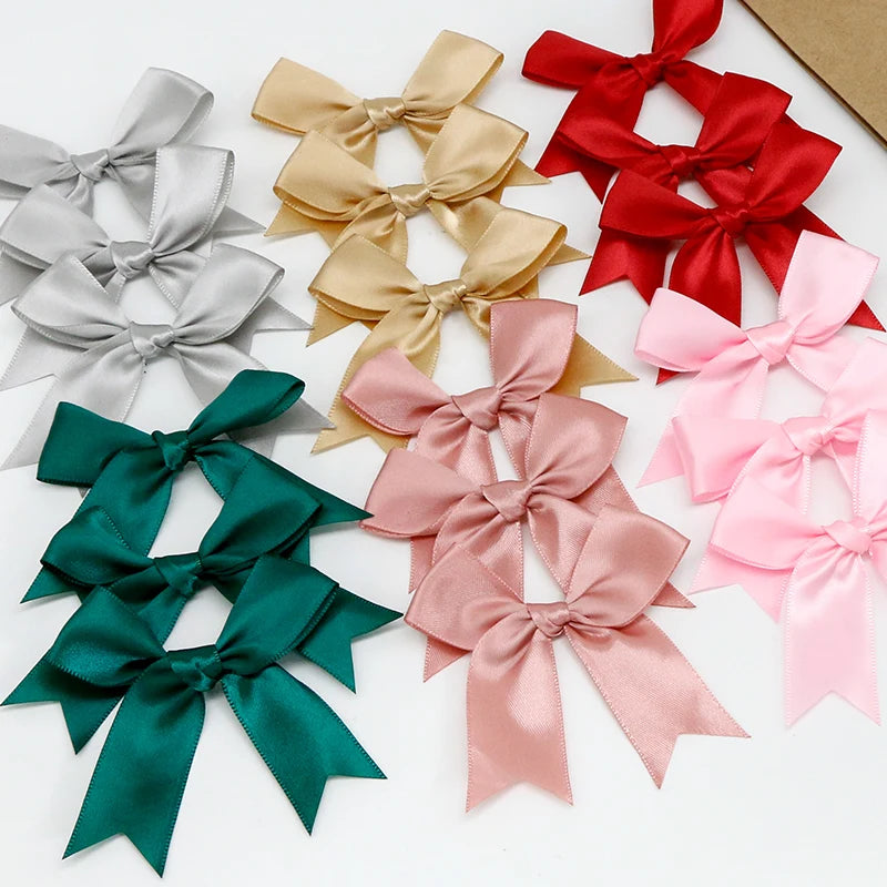 50PCS 85*85Mm Pink Satin Ribbon Bows Decoration Packages Gift Small Flower Bows for Craft Wedding Bow Birth DIY Party Decoration