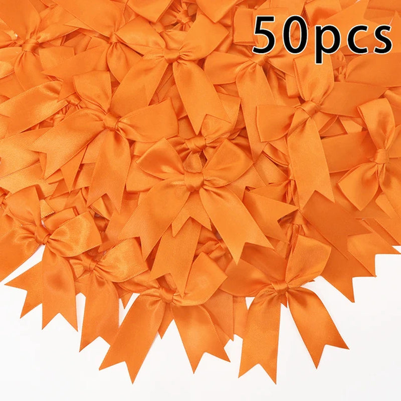 50PCS 85*85Mm Pink Satin Ribbon Bows Decoration Packages Gift Small Flower Bows for Craft Wedding Bow Birth DIY Party Decoration